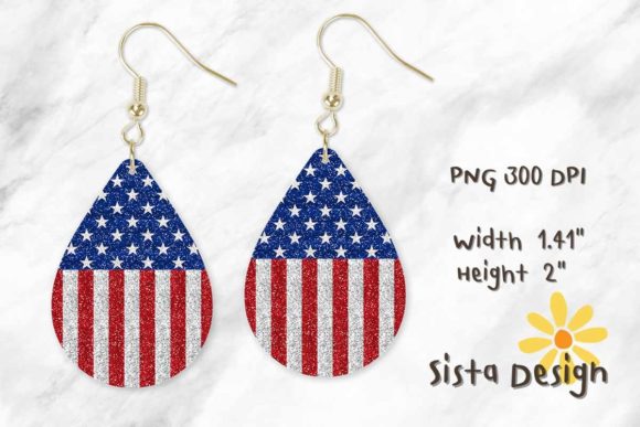 American Flag Teardrop Earring Glitter: Graphics for Print Templates