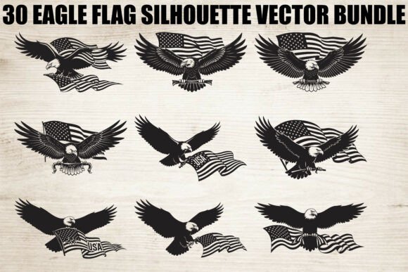 Eagle Flag Silhouette Bundle: Graphics & Illustrations for Crafters
