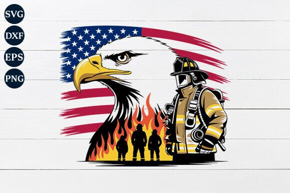 Patriotic Fire Fighter Scene SVG: Graphics and Crafts for Editorial Use
