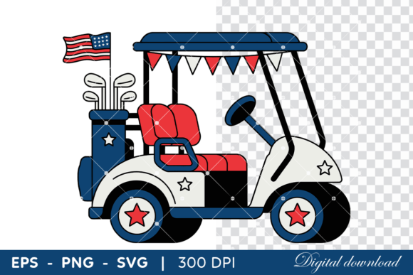 Patriotic Golf Cart with American Flag Graphics