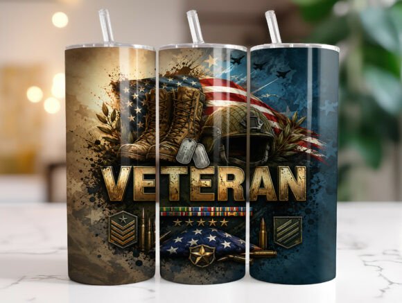 Veteran American Flag 20oz Tumbler Wrap Graphics